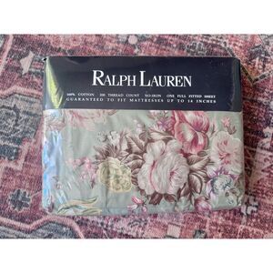 Vintage Ralph Lauren Green‎ Charlotte IV Floral Premium Fitted Sheet FULL New